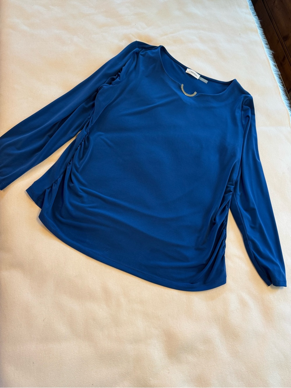 Calvin Klein Collection Royal Blue Long-Sleeve Top with Side Ruching